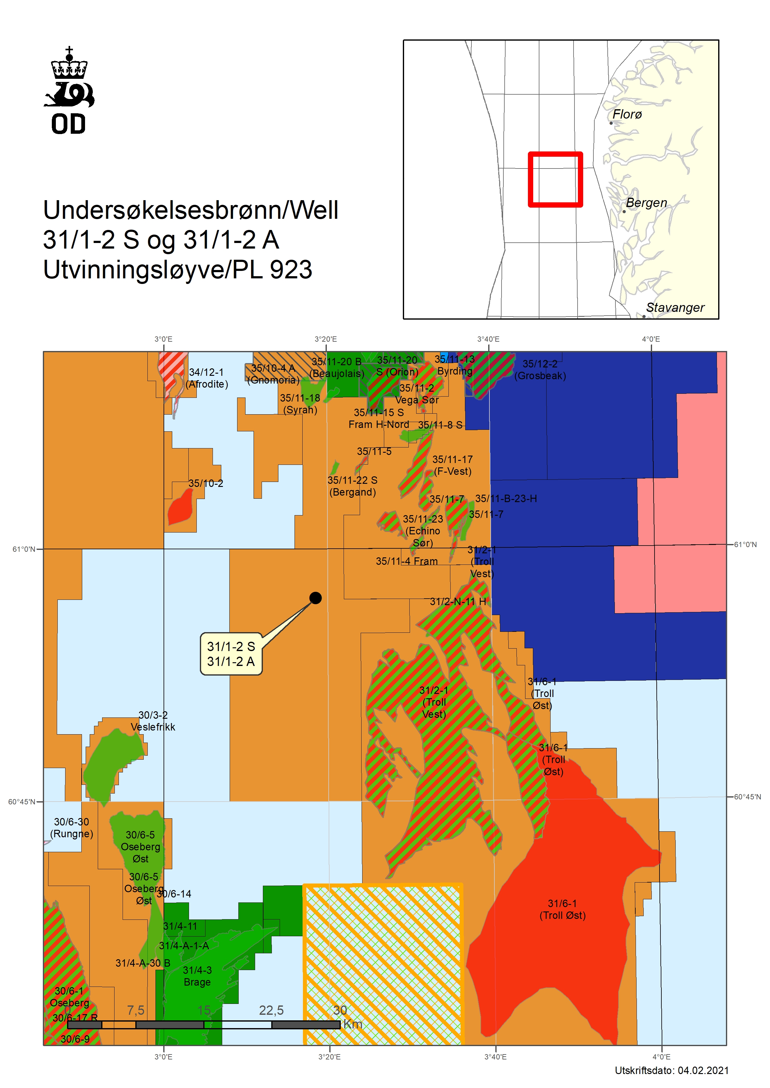 Map showing the location of well 31/1-2 S and 31/1-2 A