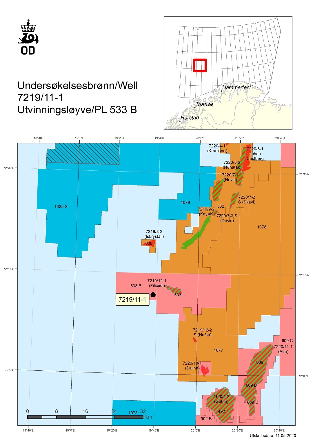 Map showing the location of well 7219/11-1
