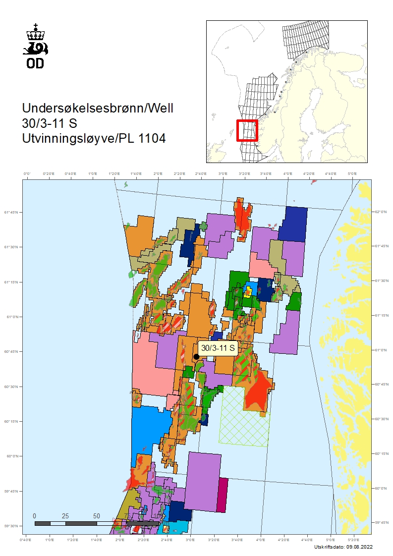Map showing the location of well 30/3-11 S