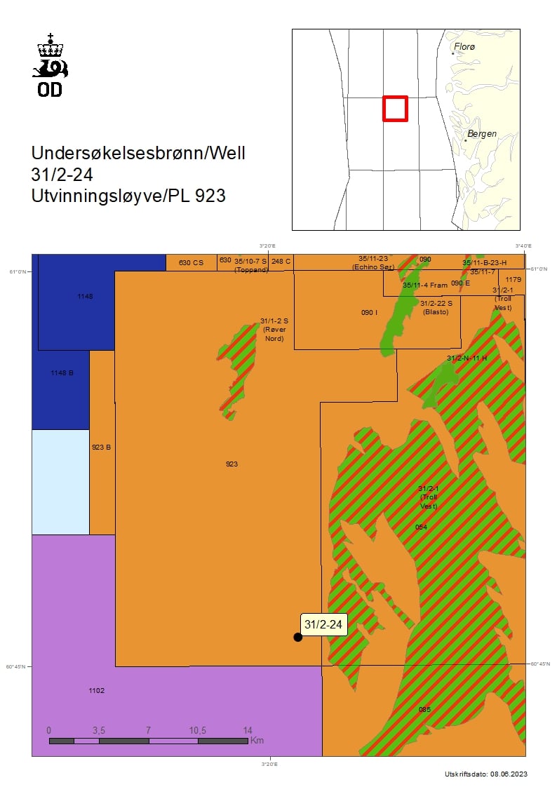 Map showing the location of well 31/2-24
